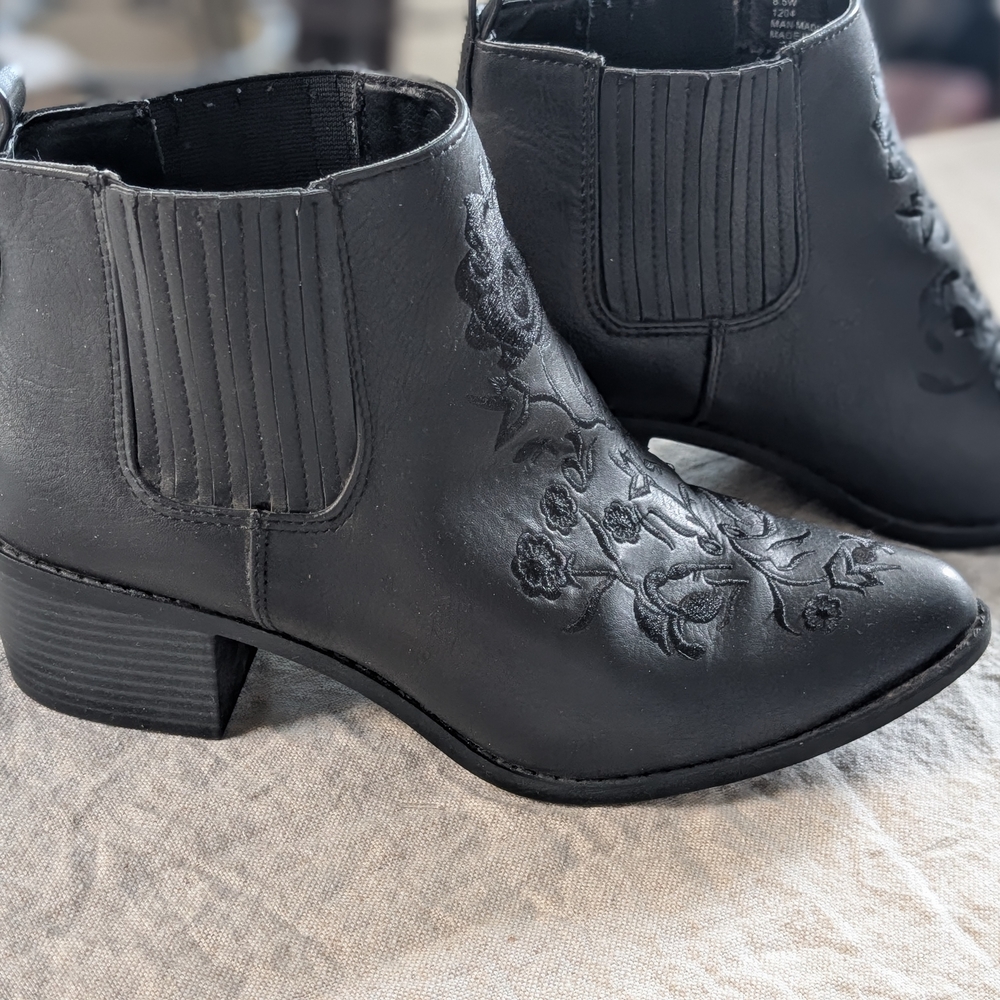 Black Embroidered Ankle Boots - Picture 4 of 11